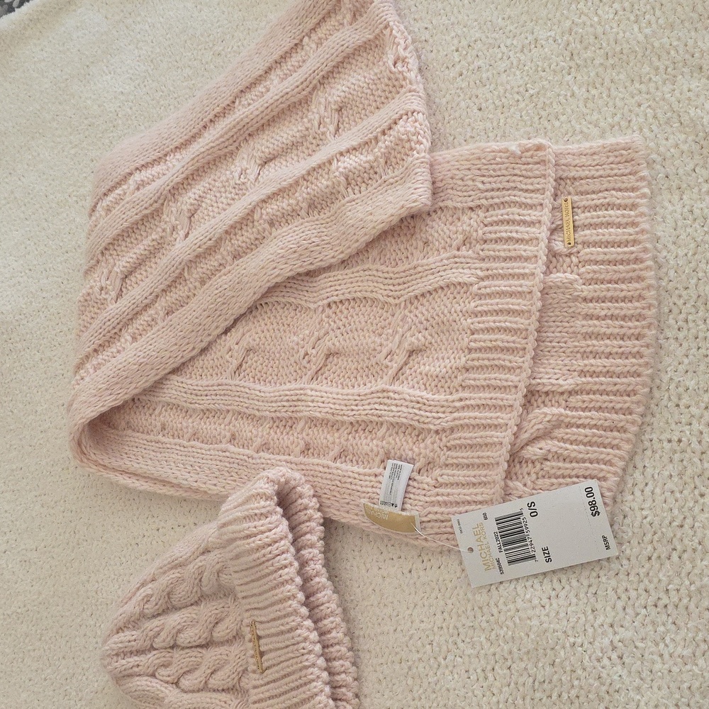 Michael Kors Blush Cable Knit Hat and Scarf Set